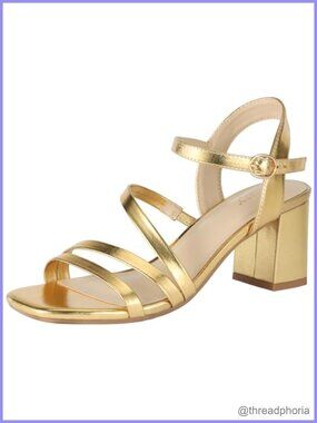 Chunky Block Heel Strappy Sandals Square Open Toe Mid Heels